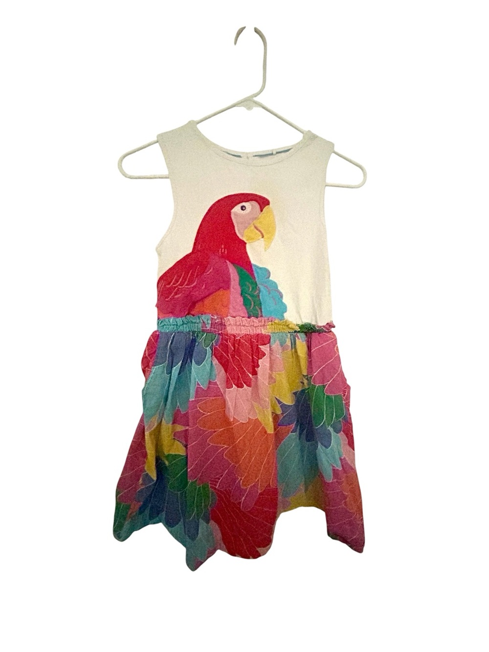 Mini Biden Girls' White Multicolor Parrot Appliqué Sleeveless Dress Size 9-10YRS